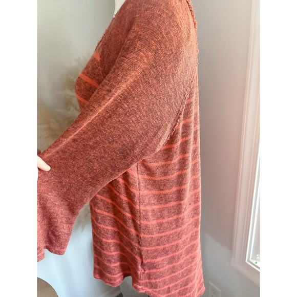 Free People Coral Stripe Long Sleeve Sweater Medium Boatneck Raw Edge Baseball T - Picture 4 of 6
